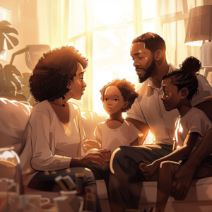 a family talking to the kids about ways to deal with state test anxiety in kids
