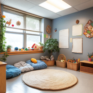 Back -to- school success for neurodiverse kids use Sensory-friendly reset space in classroom supporting neurodivergent students.