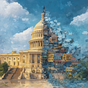 The capital being broken into pieces showing the damage being done to special education advocacy