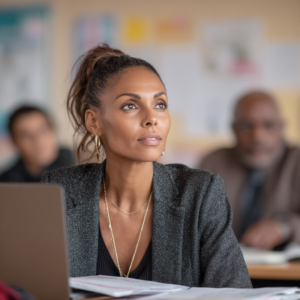 Black parent confidently preparing for 2025 New IEP meeting with advocacy documents and laptop open.