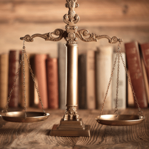 a row of books in the background with a gold weight scale balancing special education policy changes