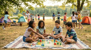 A Neurodiverse girl playing with her friends on a bootcamp.